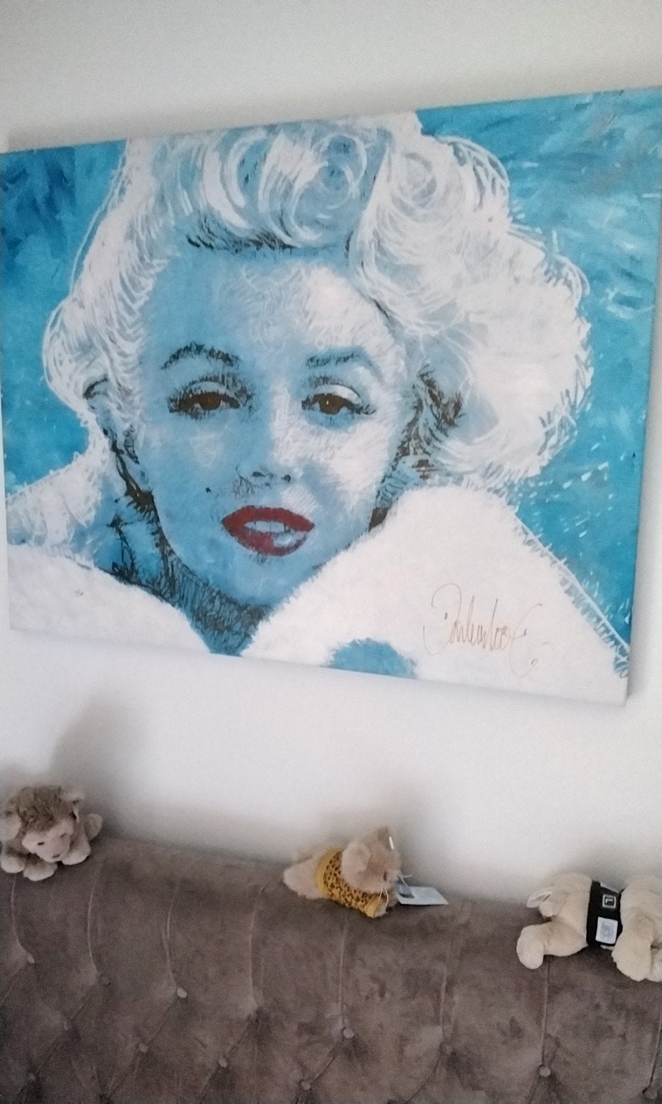 Marilyn Monroe Pop Art Schilderij - Blauw/Wit, Acrylverf, Ophalen of Verzenden, Portret, Op houten frame
