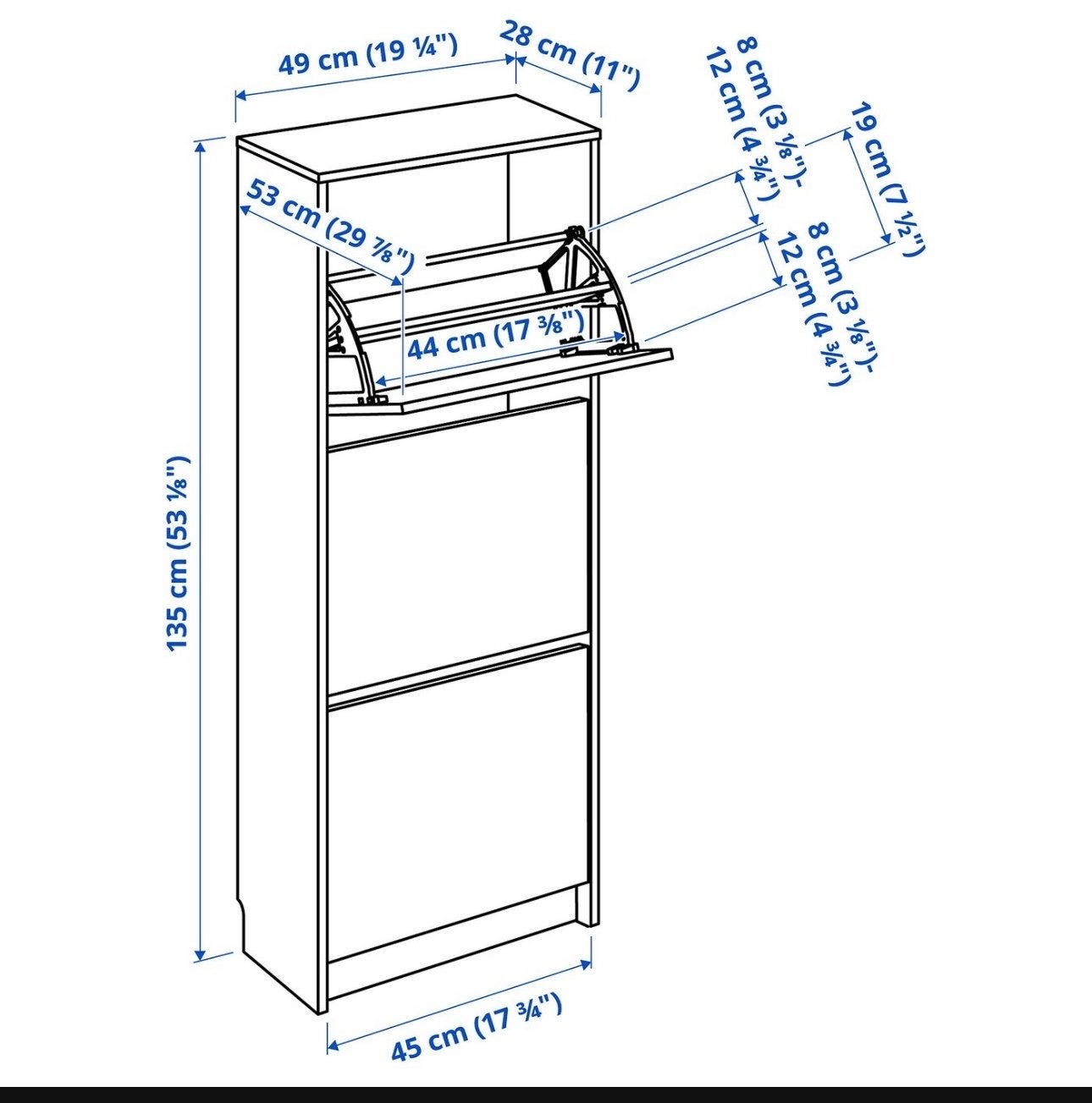 IKEA BISSA Schoenrek/Schoenenkast met 3 vakken, wit, Ophalen, Zo goed als nieuw