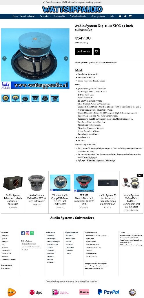 Audio System X15-1100 XION 15 inch subwoofer 1100WRMS, Auto diversen, Autospeakers, Info@optimount.nl, Nieuw, Ophalen of Verzenden