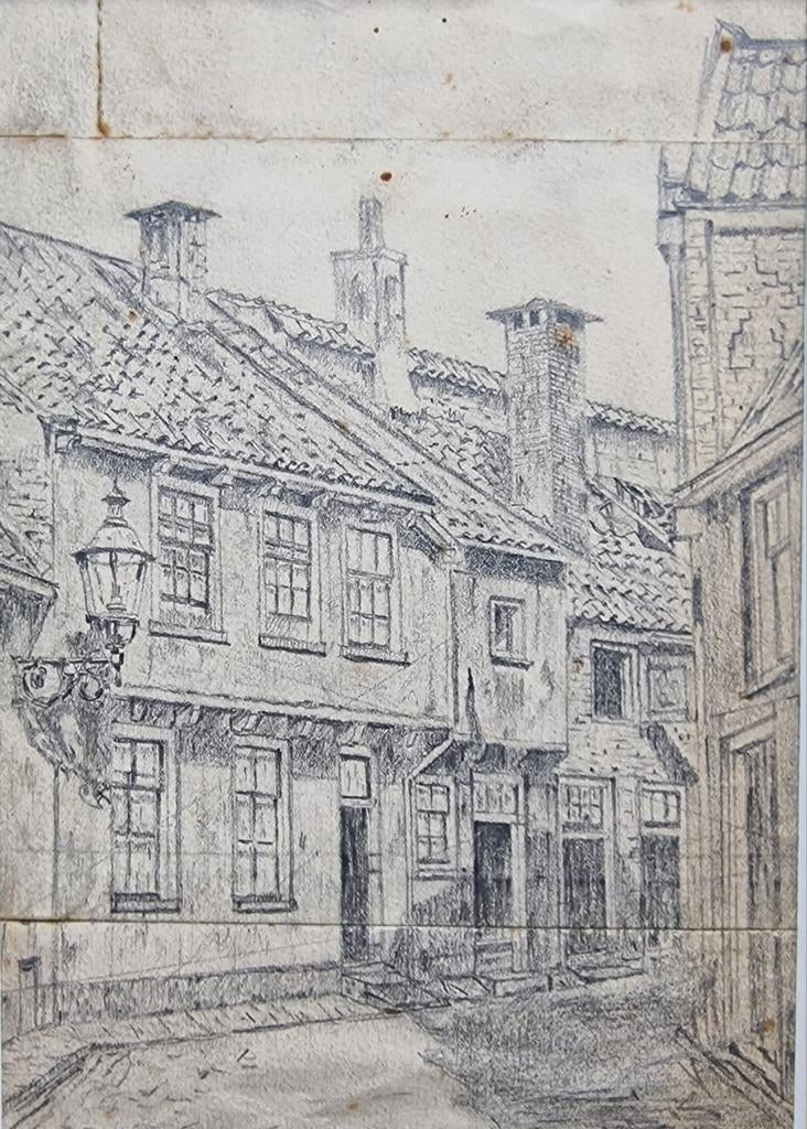 Potloodtekening Waterstraat Zwolle, Ophalen of Verzenden