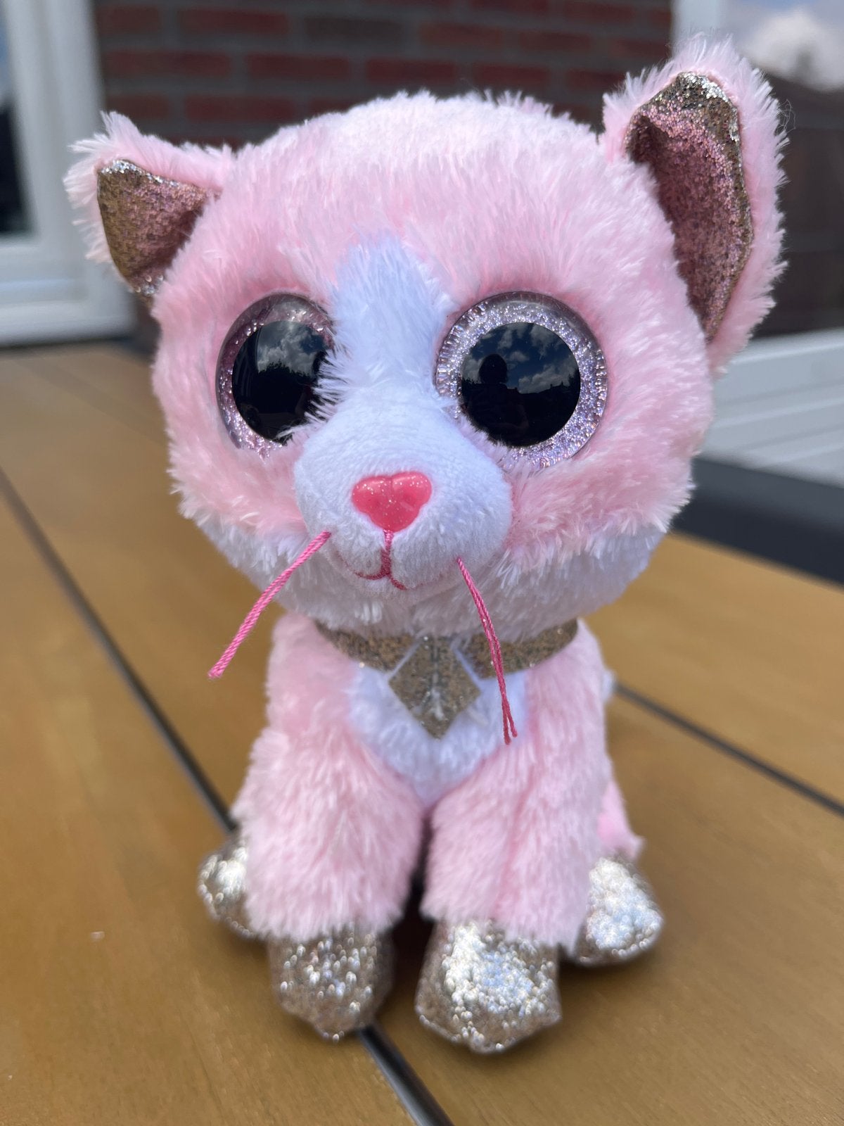 Roze glitter kat knuffel - Ty Beanie Boo's, Ophalen of Verzenden, Kat, Roze, Klein (minder dan 20 cm)
