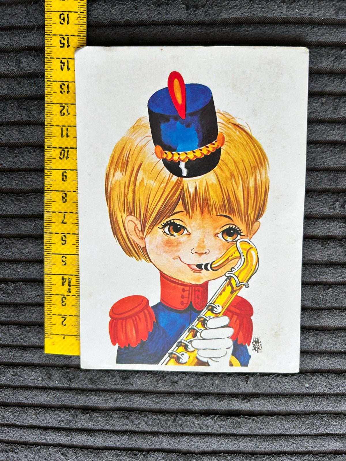 95. Oude kinderkaart Jongen saxofoon Will Berg, Ophalen of Verzenden