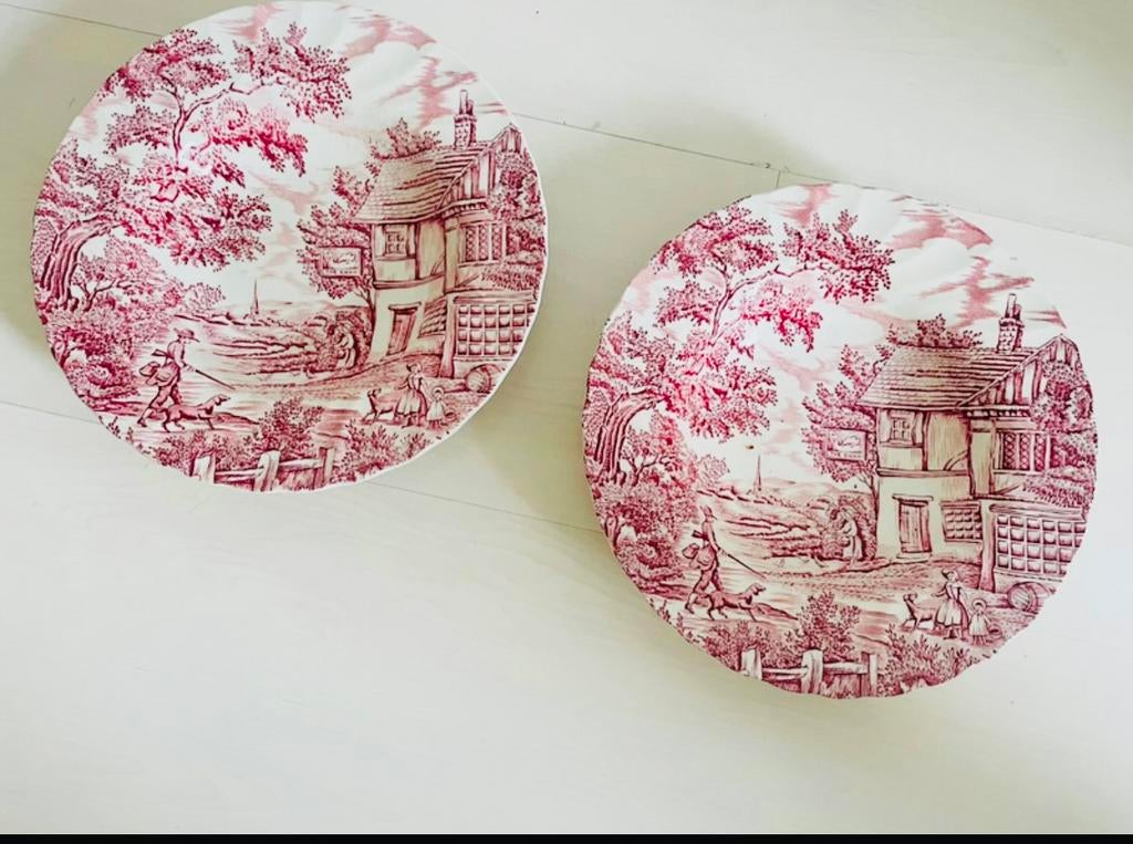Set van 2 Myott 'The Hunter' soepborden Rood Transferware, Ophalen of Verzenden, Zo goed als nieuw