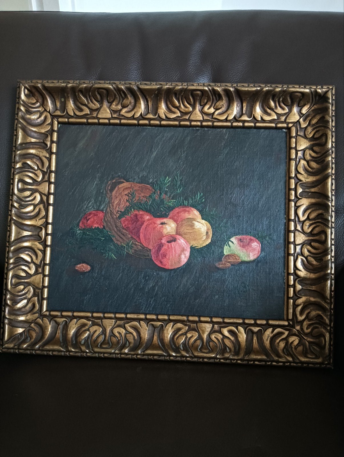 Stilleven met appels in mand - Klassiek schilderij, Ophalen of Verzenden