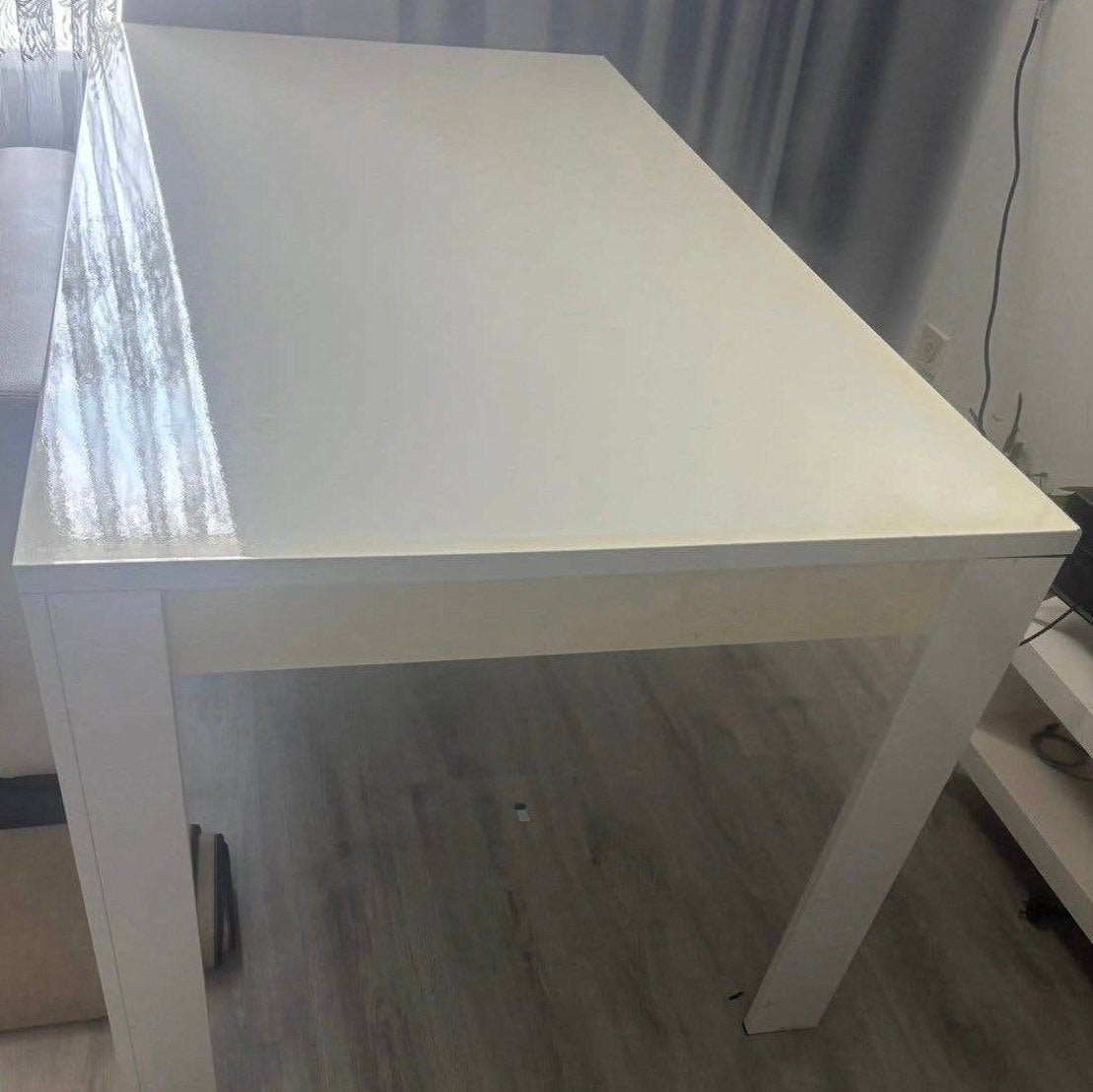 Witte eettafel met glans, Ophalen, Gebruikt, 100 tot 150 cm, 50 tot 100 cm