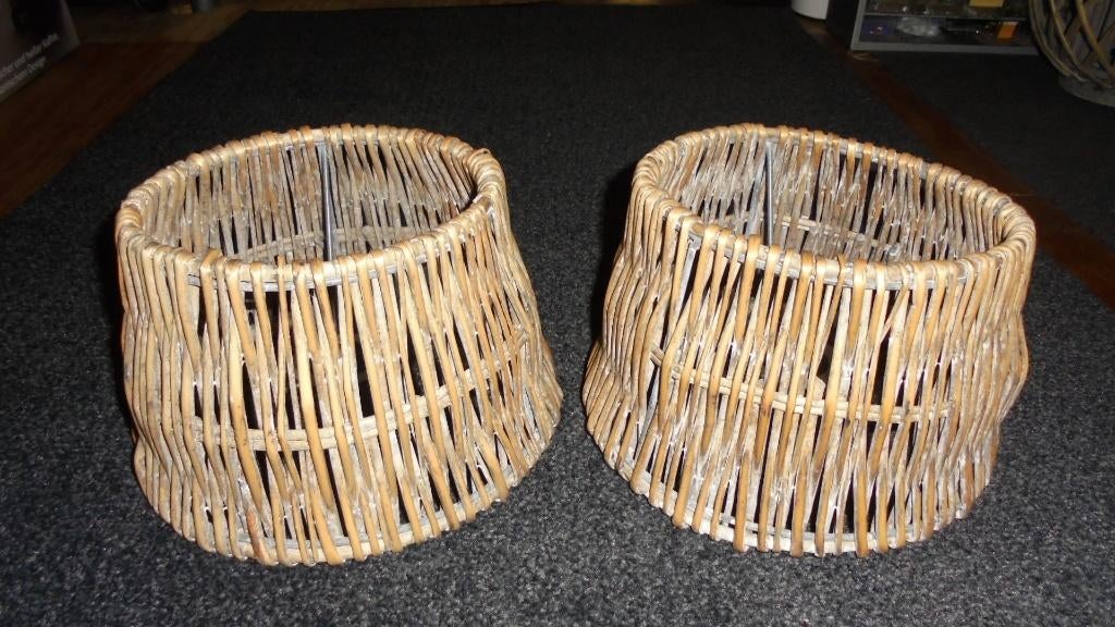 2 rieten lampenkappen, staande lampen. doorsnee 25H16cm, Gebruikt, Rond, Ophalen of Verzenden, Landelijk
