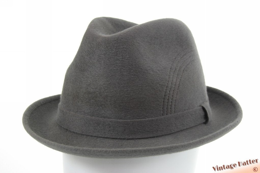 Vintage Gleufhoed Cappellificio Rossi Monza grijs vilt 57, Ophalen of Verzenden, Gedragen, 57 cm (M, 7⅛ inch) of minder, Hoed