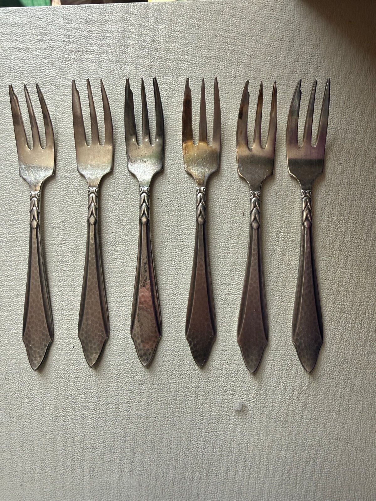 Set van 6 vintage verzilverde gebaksvorkjes G-Z, Antiek en Kunst, Antiek | Bestek, Ophalen of Verzenden