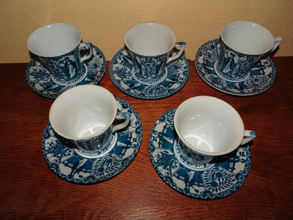 5 Chinese Lange Lijs kop en schotels, Ophalen of Verzenden, Zo goed als nieuw, Overige stijlen, Kop(pen) en/of Schotel(s)
