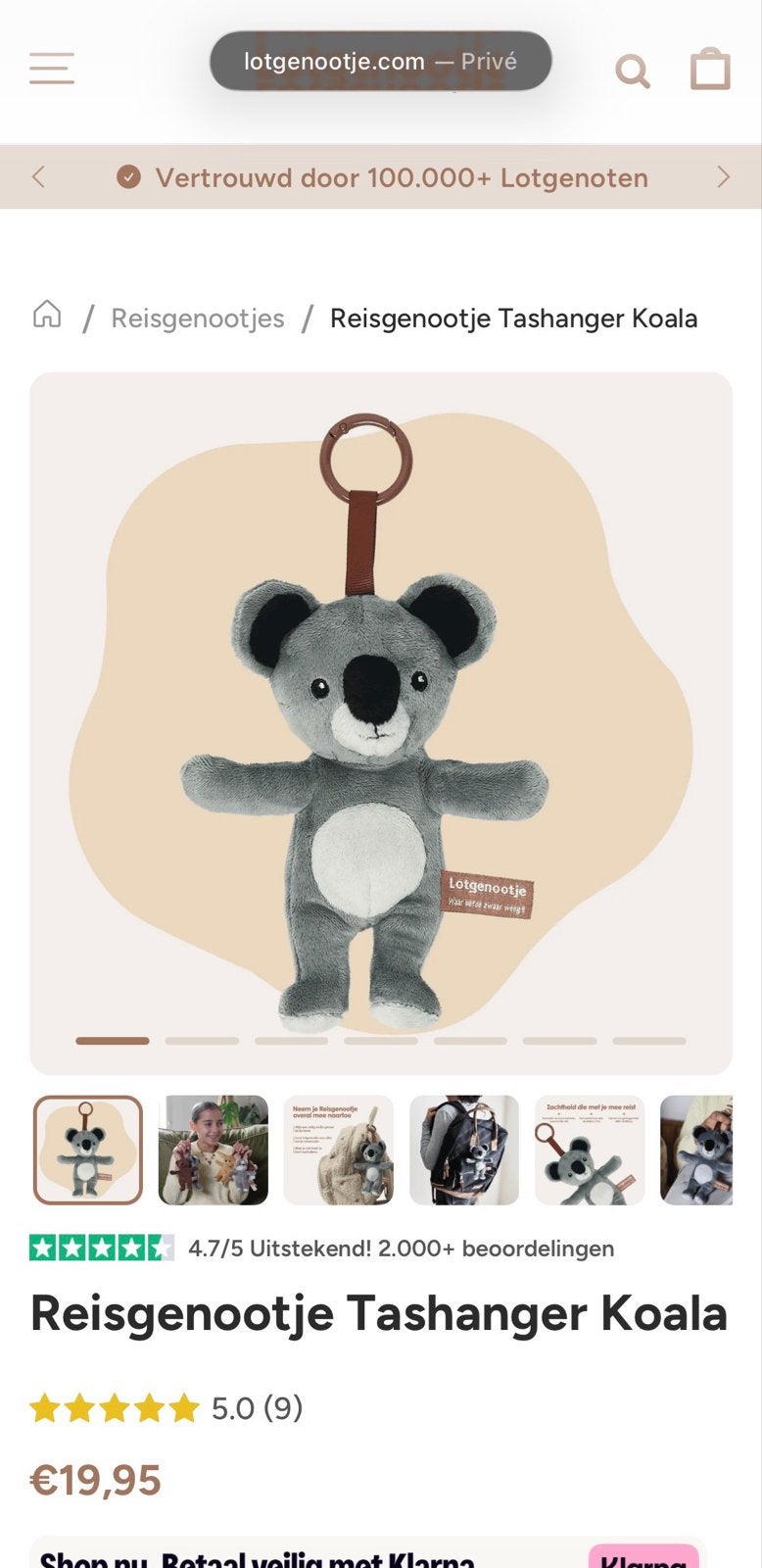 Lotgenootje Reisgenootje Koala - Nieuw in verpakking, Overige merken, Overige karakters, Overige typen, Grijs