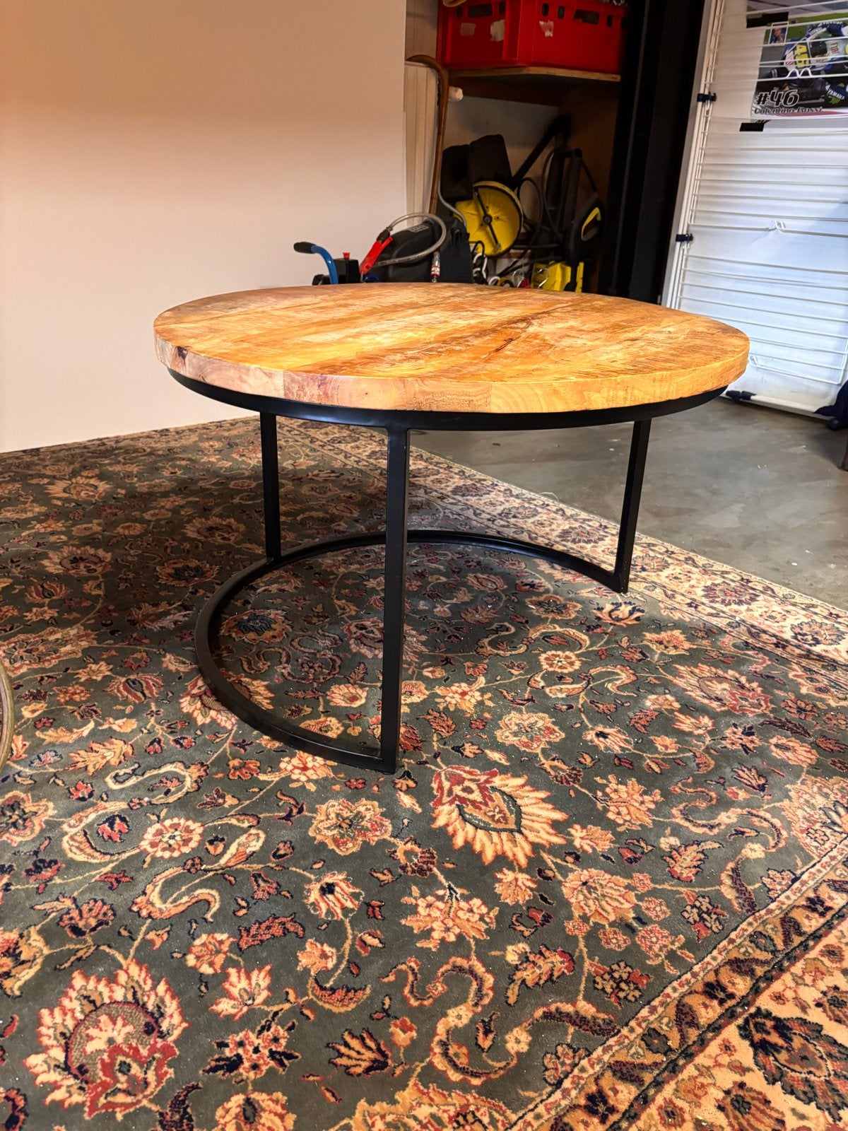 Ronde salontafel van mangohout, Huis en Inrichting, Ophalen, Gebruikt, Rond, Overige houtsoorten