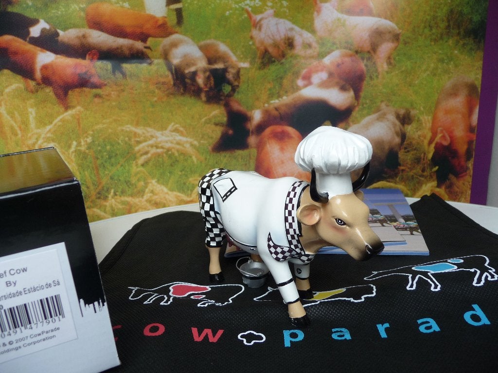 Nieuw Cow Parade koe Chef cow medium gratis verzending., Ophalen of Verzenden, Beeld