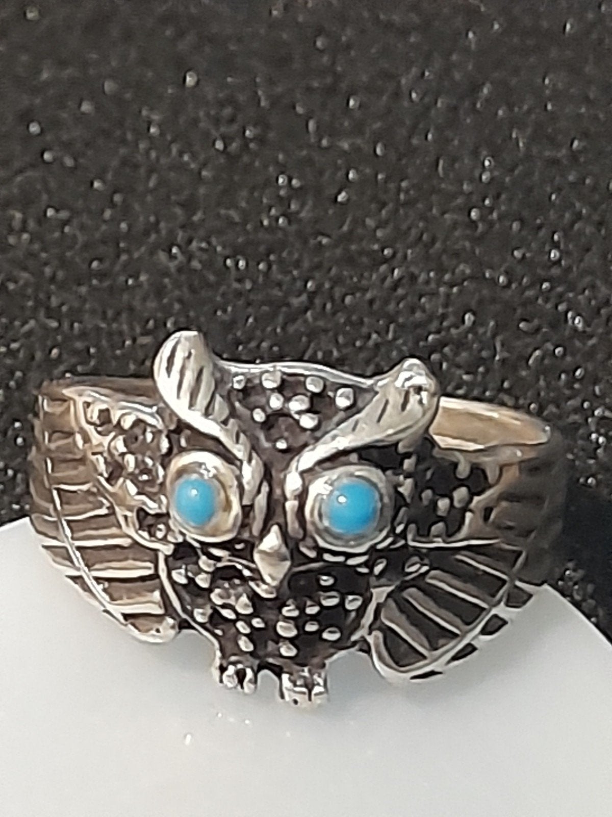 Zilveren Uilenring met Blauwe Steentjes - Maat 18/19 mm, Sieraden, Tassen en Uiterlijk, 18 tot 19, Verzenden, Zo goed als nieuw