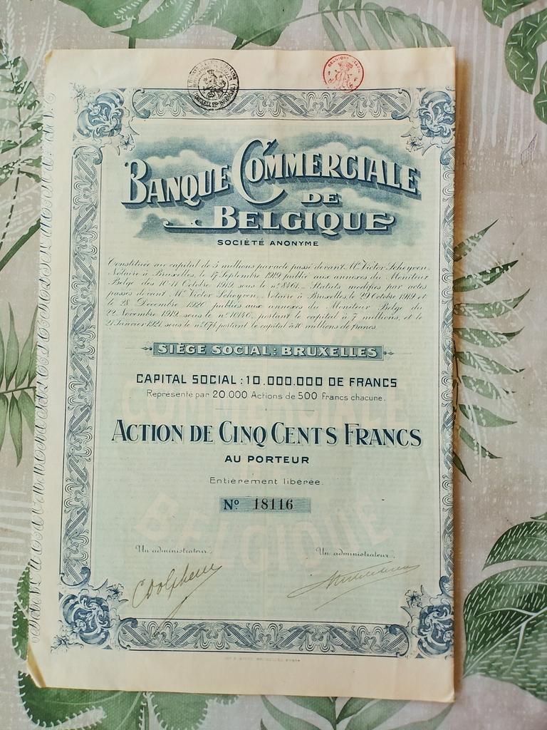 Oud aandeel Banque Commerciale de Belgique 1920, Ophalen, 1920 tot 1950, Aandeel