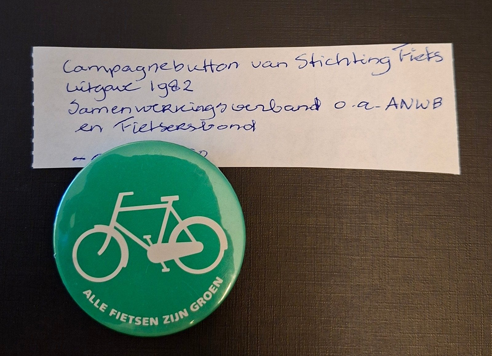 Button groot campagne Stichting Fiets/ANWB/ Fietserbond '82', Verzamelen, Ophalen of Verzenden, Overige onderwerpen