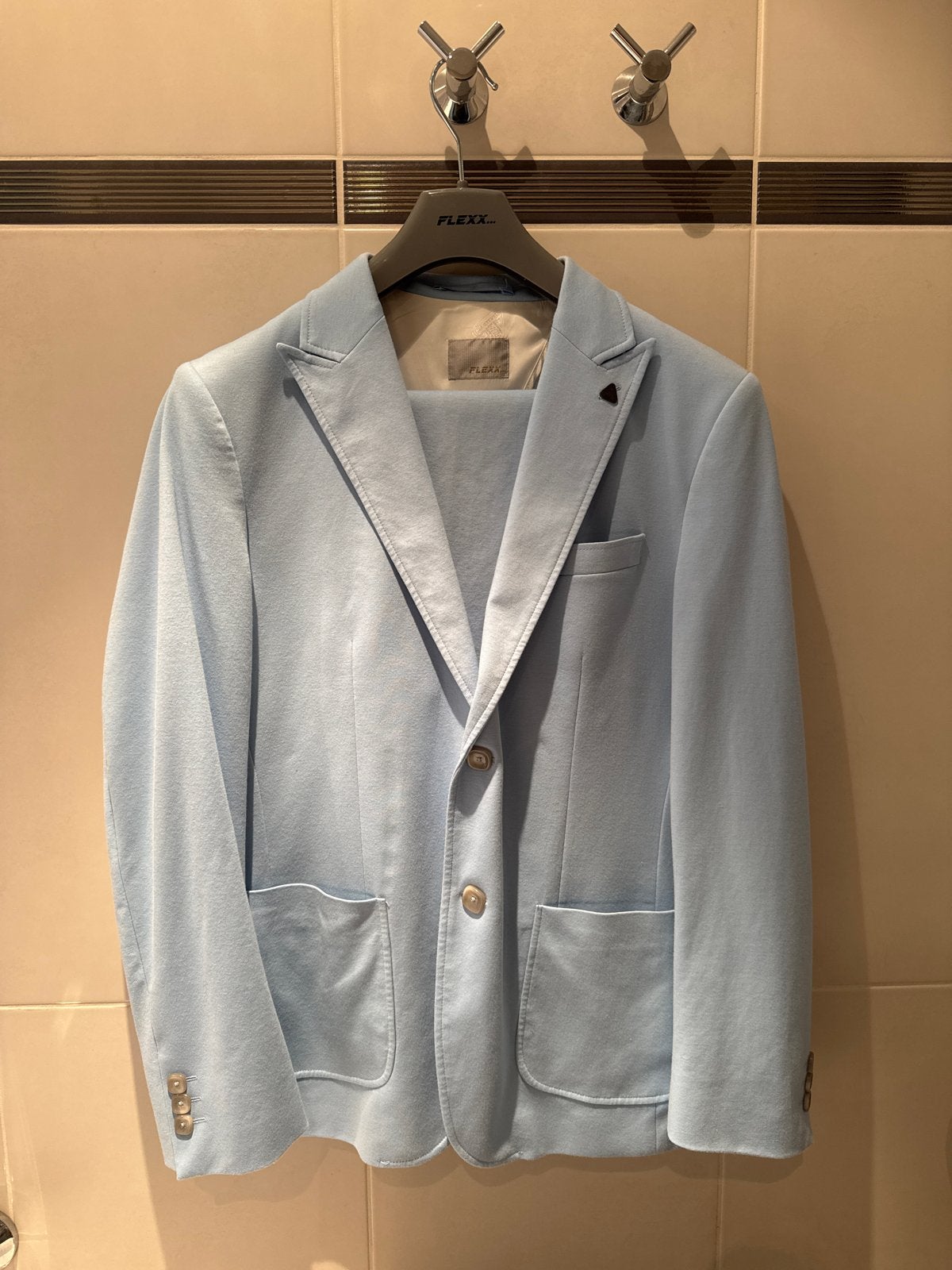 Lichtblauw 2-delig pak - Flexx, Ophalen of Verzenden, Zo goed als nieuw, Maat 48/50 (M), Blauw