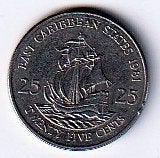 25  cent  1981  East Caribian States. km. 15 ( 0,35 ), Ophalen of Verzenden, Noord-Amerika, Losse munt