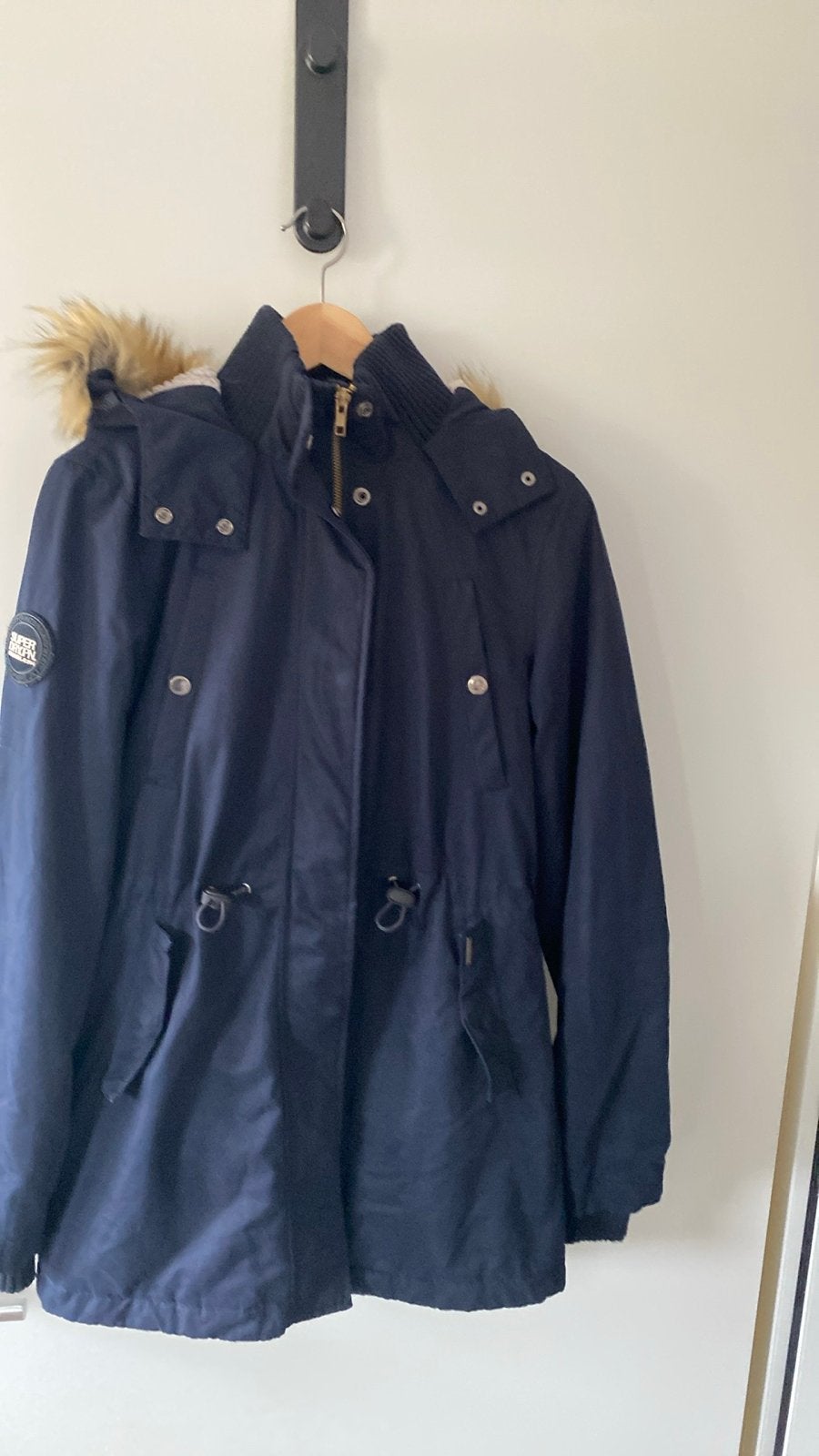 Superdry donkerblauwe parka jas, maat M, Ophalen of Verzenden, Gedragen, Maat 38/40 (M), Blauw