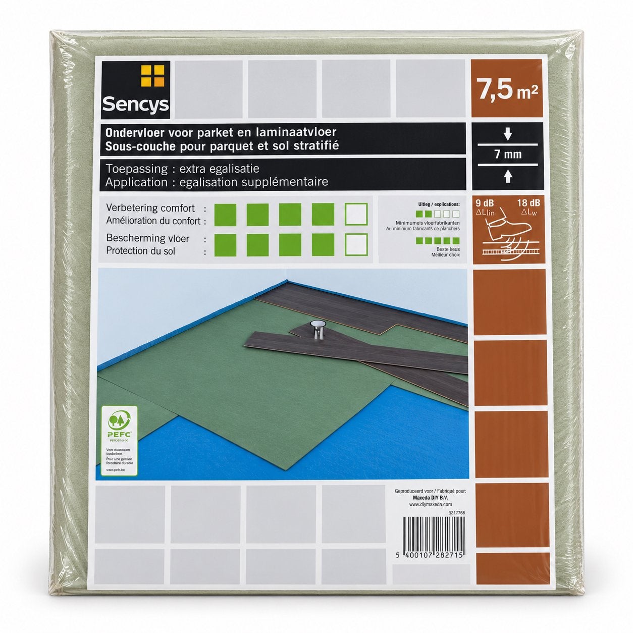 5x Sencys Ondervloer Parket/Laminaat 7,5m² Nieuw, Ophalen of Verzenden, Nieuw, Rond, Minder dan 50 cm
