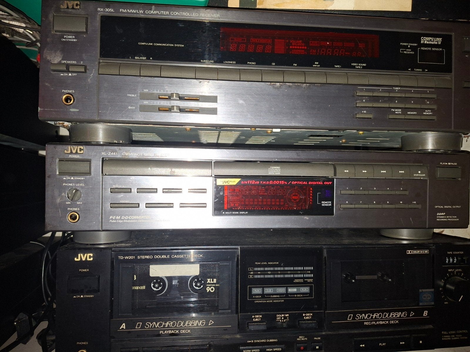 JVC Stereo Set met Receiver, CD-speler en Cassettedeck, Gebruikt, JVC, Cassettedeck, Losse componenten