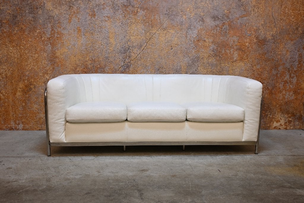Als NIEUW! witte leren Zanotta Onda designbank + stoelen, Driepersoons, Ophalen of Verzenden, Zo goed als nieuw, Rechte bank