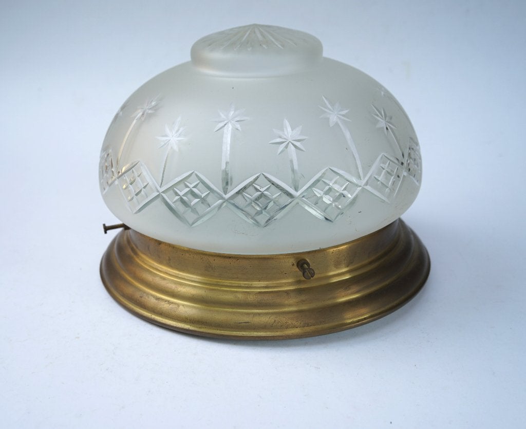 plafonnière giso mat glas geslepen kap vintage messing., Gebruikt, Meerkleurig, Glas, 26 cm