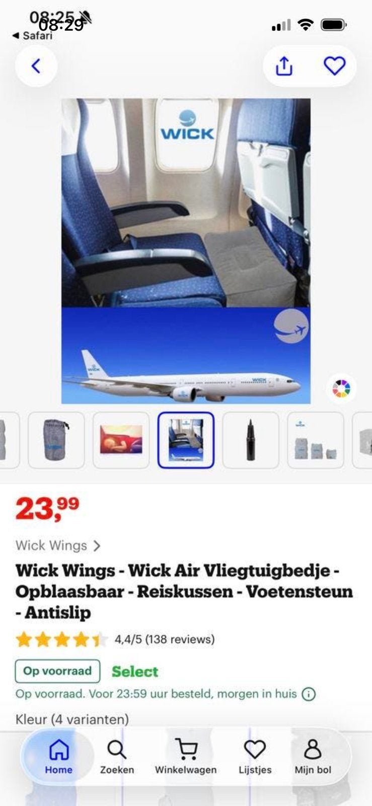 Wick Air vliegtuig bed - NIEUW opblaasbaar reiskussen, Ophalen, Nieuw