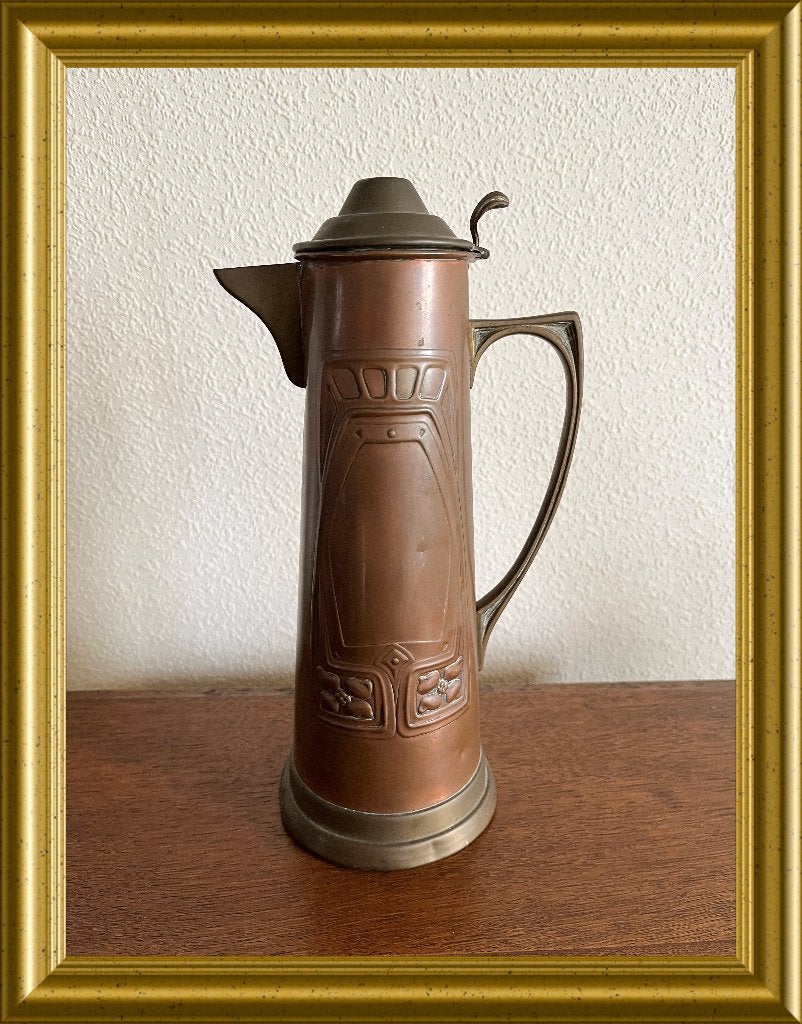 Art nouveau/ jugendstil koperen kan F&R Fischer, Antiek en Kunst, Antiek | Koper en Brons, Ophalen of Verzenden, Koper