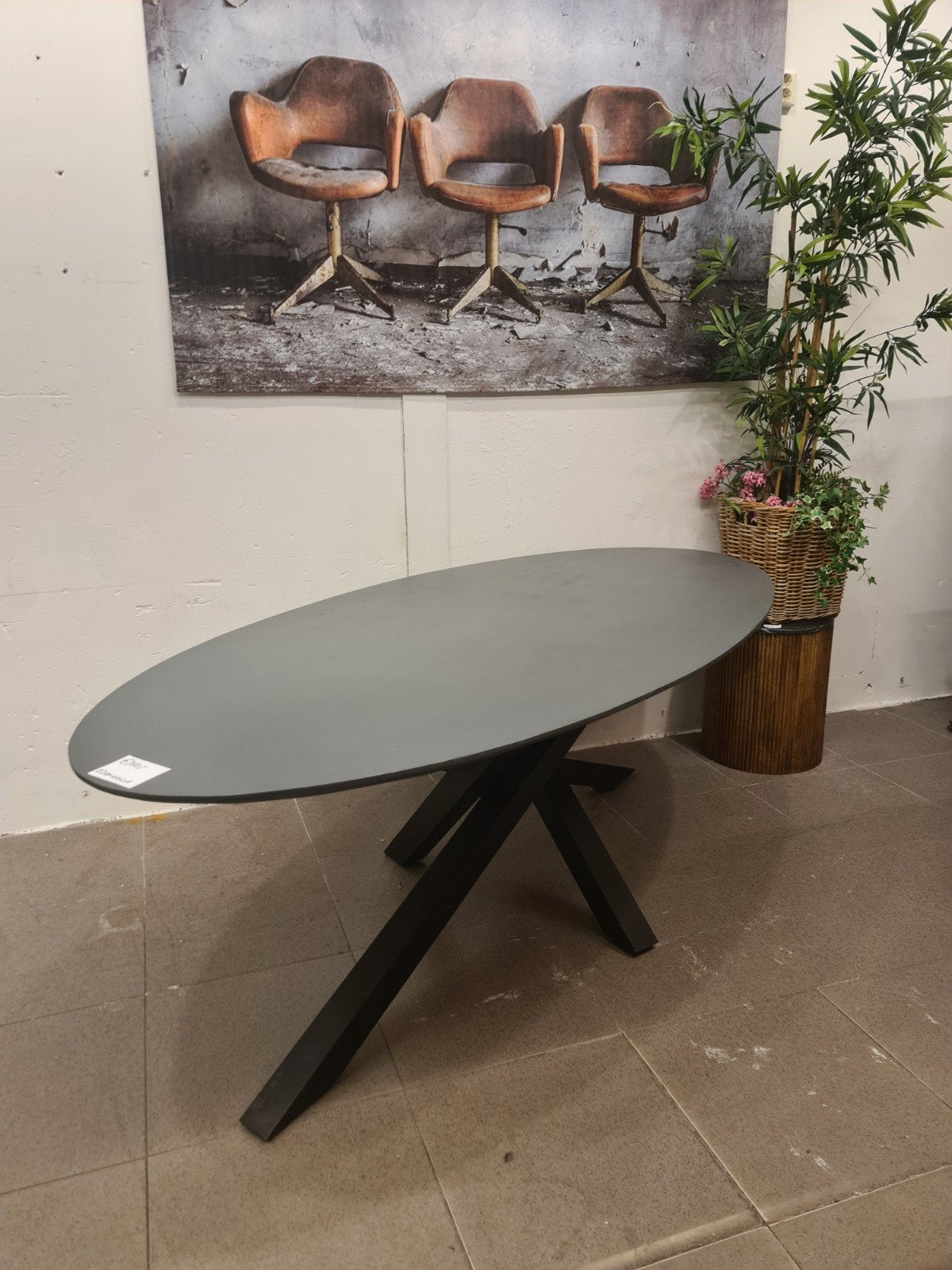 Nieuwe eettafel ovaal 220x110cm nardo grey mango spinpoot, Ophalen, Hout, ., Nieuw