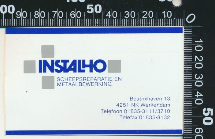 Sticker: Instalho Scheepsreparatie - Werkendam, Verzamelen, Stickers, Zo goed als nieuw, Bedrijf of Vereniging, Ophalen of Verzenden