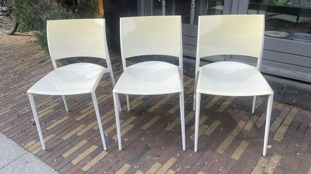 3 Italiaans design stapelstoelen DEXO Fausto di Martino wit, Ophalen, Gebruikt, Drie, Wit