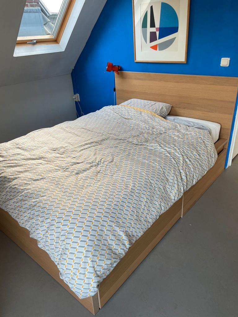 IKEA Bed + Auping Mattress 140 x 200, Huis en Inrichting, Ophalen, Beige, Tweepersoons, 140 cm