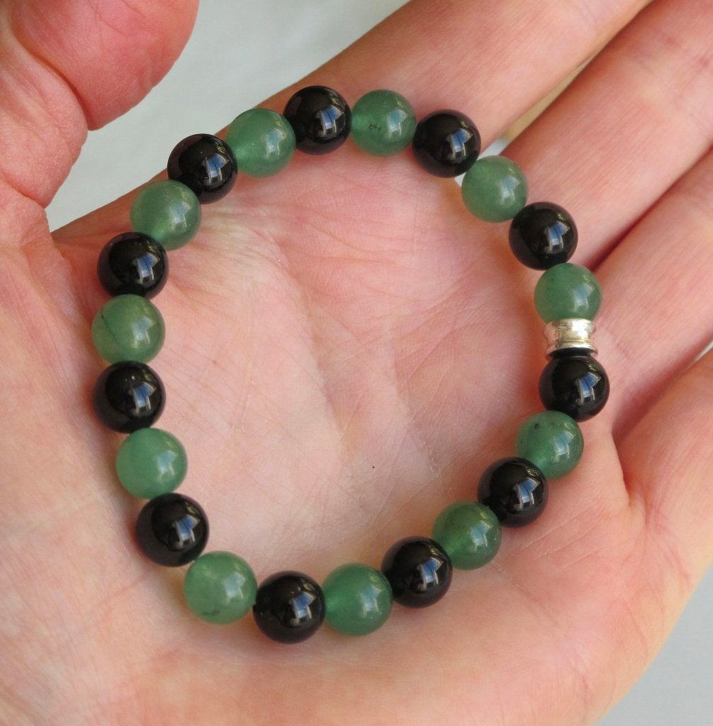 Prachtige armband met Aventurijn en Onyx, Verzenden, Nieuw, Elastiek, Met edelsteen