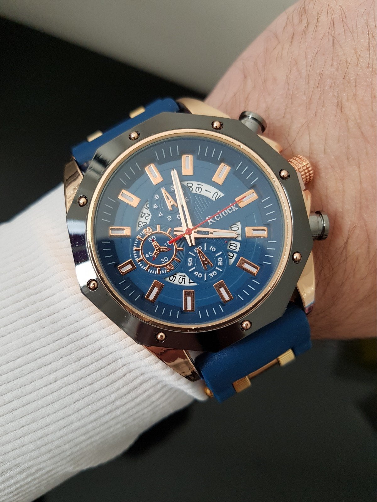 Luxe Herenhorloge Blauw/Goud 
Statement Watch - Uniek D, Ophalen of Verzenden, Nieuw, Blauw, R-clock