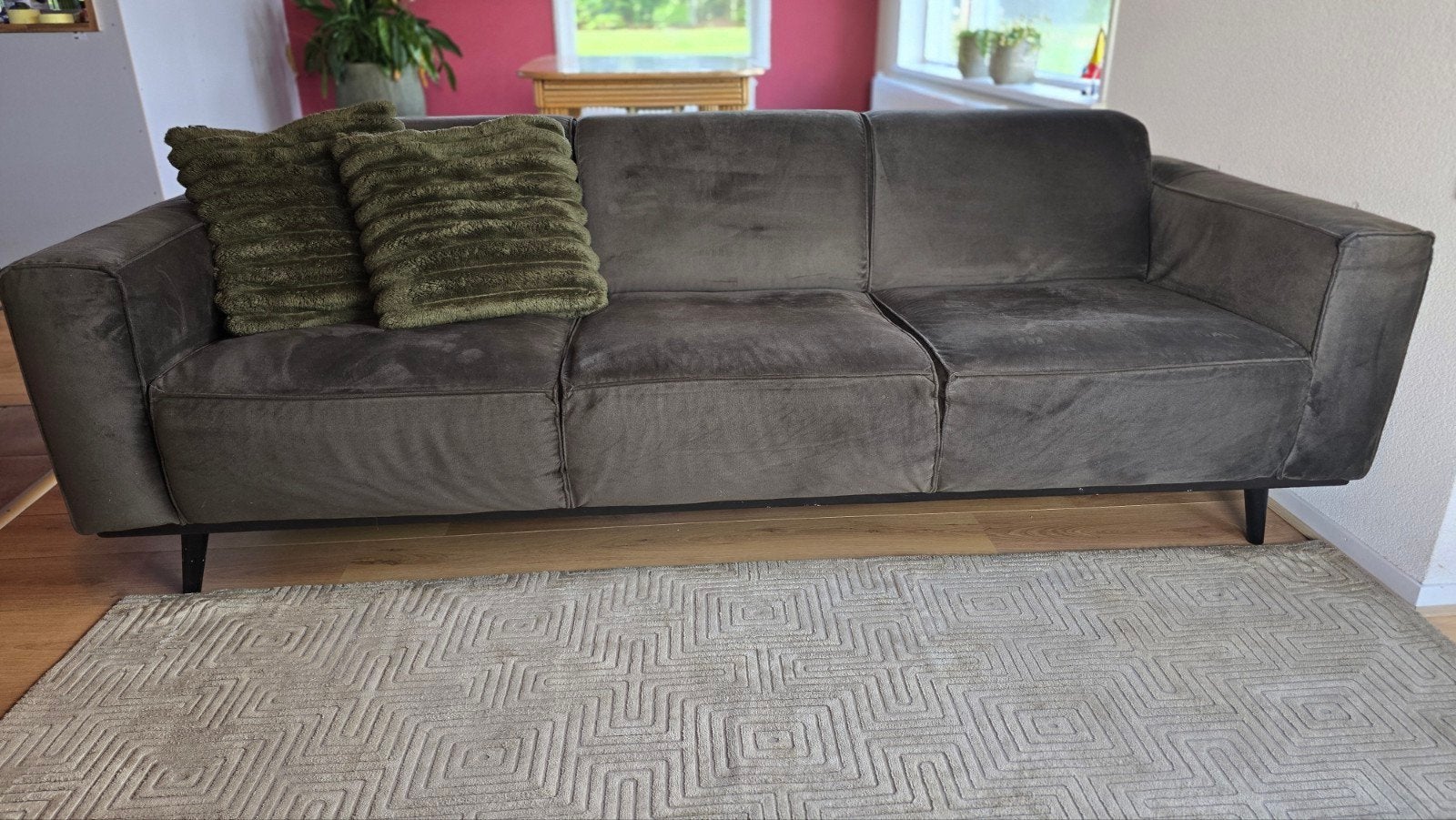 BePureHome Rodeo 3-zits bank donkergroen velvet, Huis en Inrichting, Ophalen, Hout, Gebruikt, Driepersoons