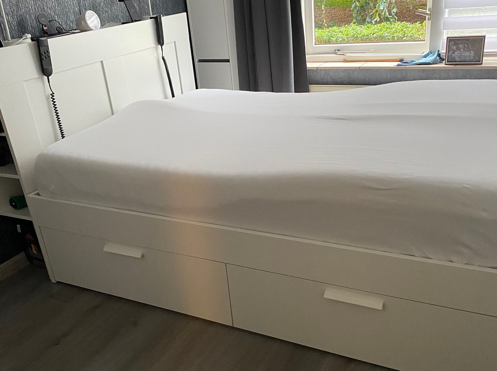 Bed met elektrische verstelbaar bodem, Ophalen, Wit, Tweepersoons, 140 cm