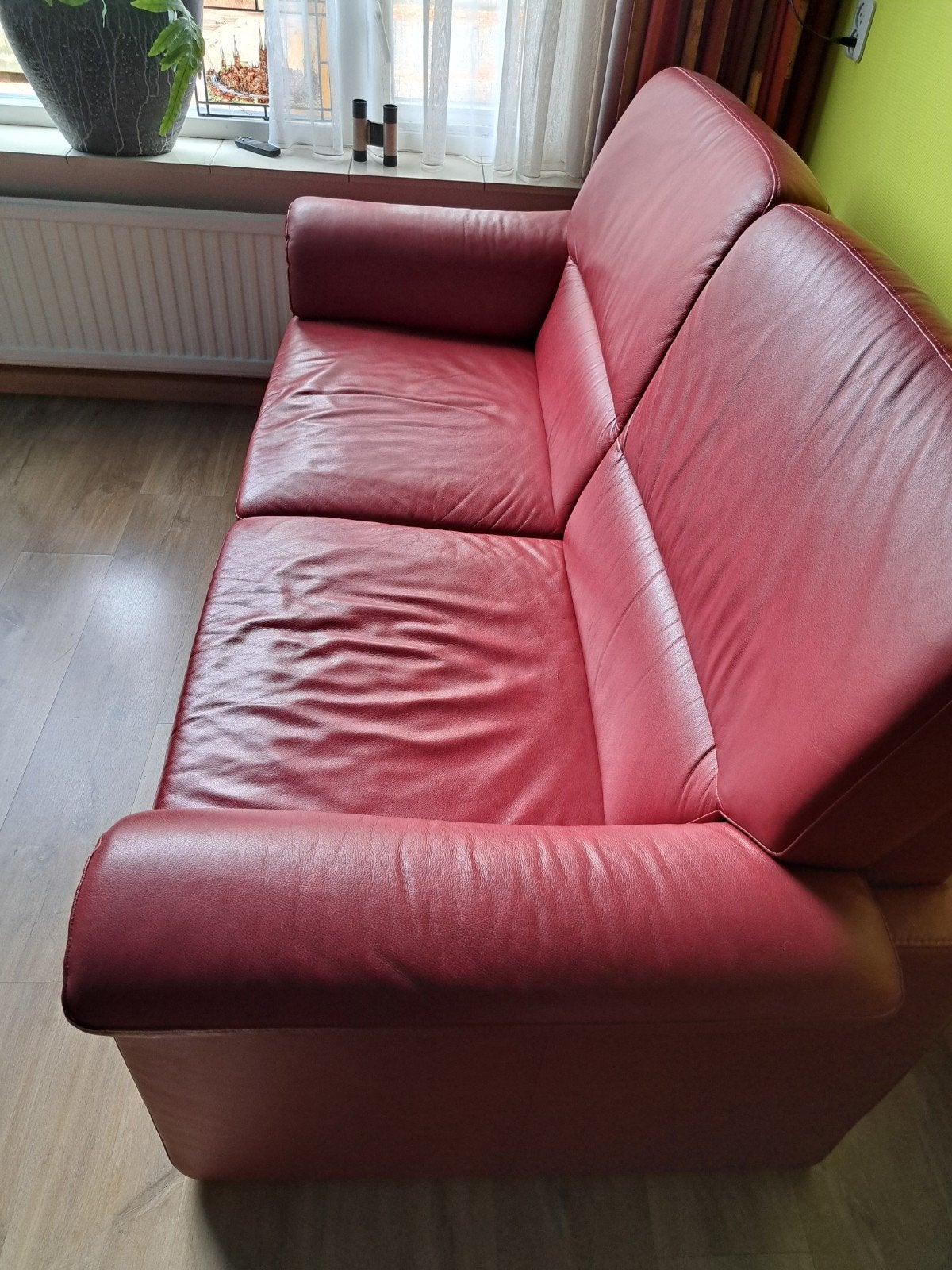 2,5 ZITS LEREN BANK ( ROOD ), Ophalen, Gebruikt, 150 tot 200 cm, Tweepersoons