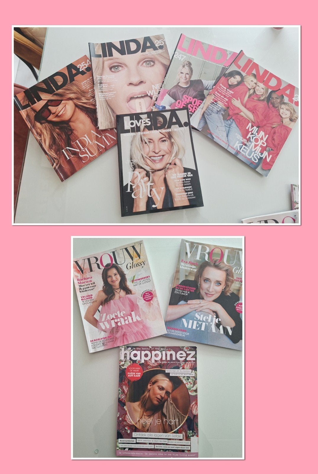 Glossy magazine 5x Linda, 2x VROUW, 1x Happinez, Ophalen of Verzenden, Zo goed als nieuw, Damesbladen