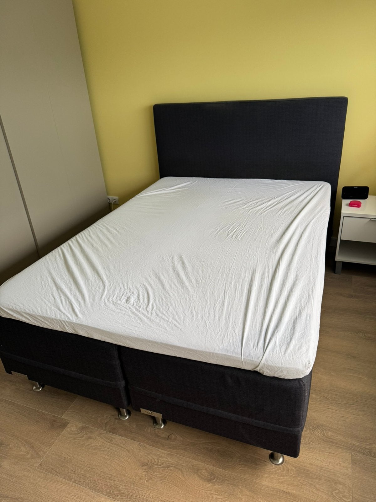 Caresse bed boxspring 140x200 cm kleur antraciet, Ophalen of Verzenden, Tweepersoons, Grijs, 140 cm