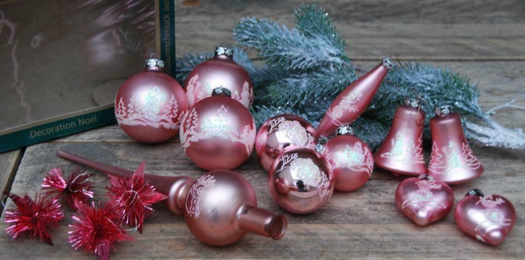 11 Roze kerstballen,1 Piek en 4 sterren, Diversen, Kerst, Nieuw, Ophalen of Verzenden