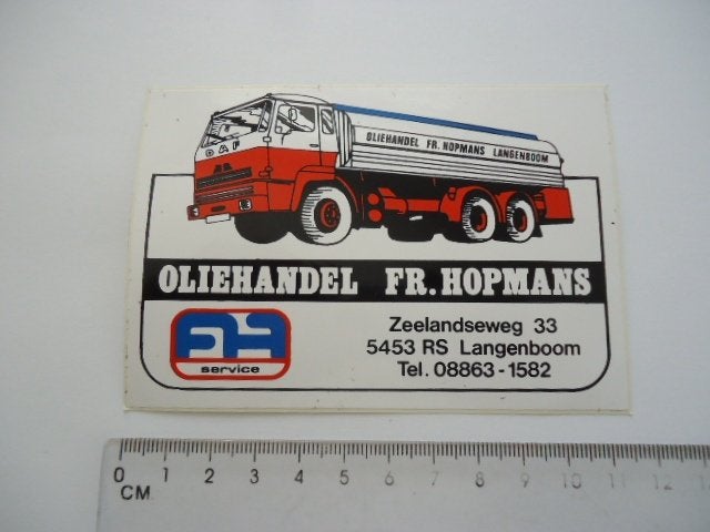 sticker oud DAF TRUCK HOPMANS oliehandel oil langenboom olie, Verzenden, Zo goed als nieuw, Bedrijf of Vereniging