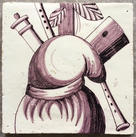 Tegel Antiek Doedelzak Bagpipe Muziek Instrument, Ophalen of Verzenden