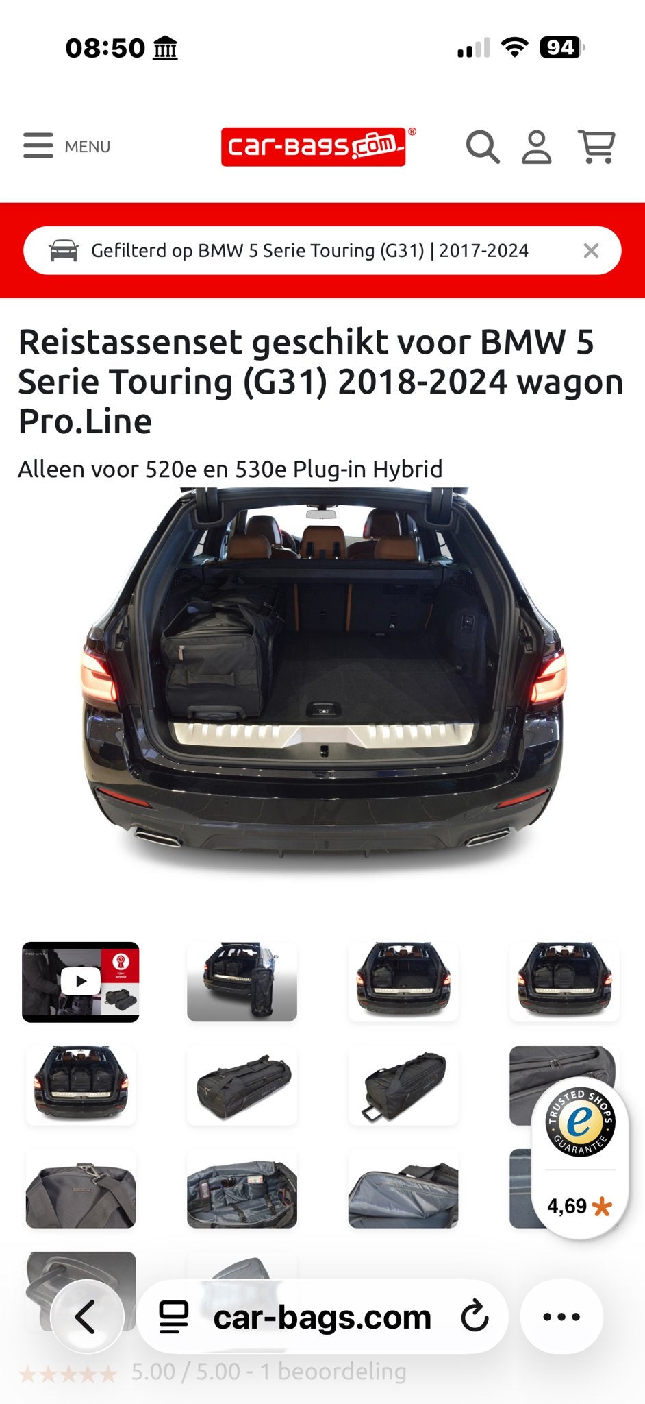 3x Carbag Proline Reistassenset voor BMW 5 Serie Touring, Auto diversen, Ophalen, Zo goed als nieuw