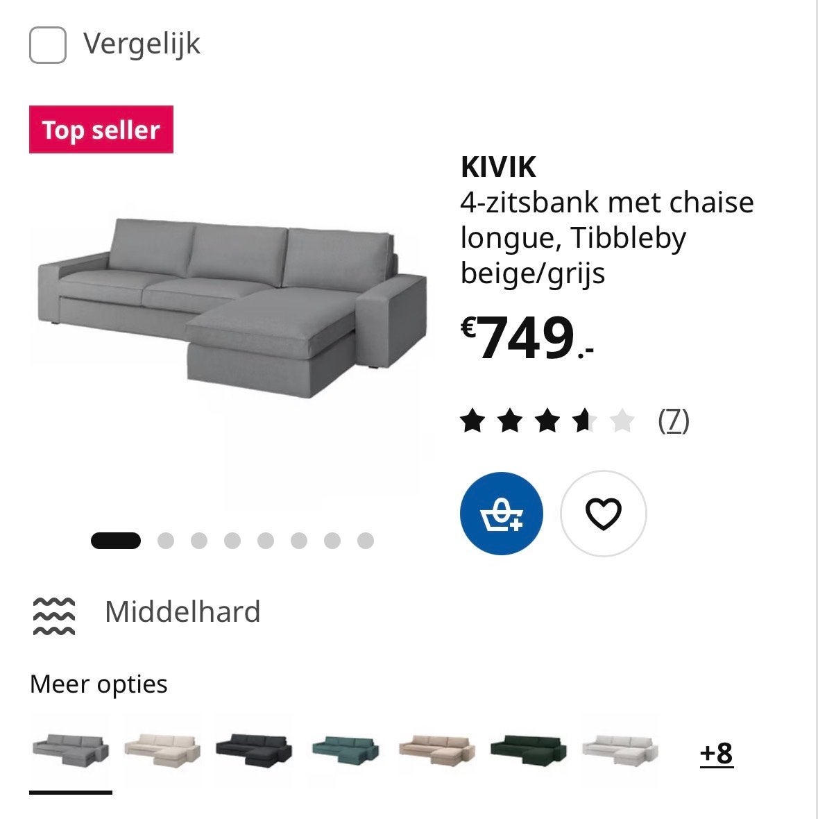 IKEA KIVIK 4-zitsbank met chaise longue, Tibbleby beige/grij, Ophalen, 250 tot 300 cm, Zo goed als nieuw, Vierpersoons of meer