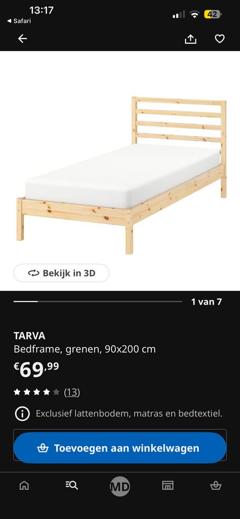 Ikea tarva 1 persoonsbed, Huis en Inrichting, Ophalen, 90 cm, Eenpersoons, Bruin