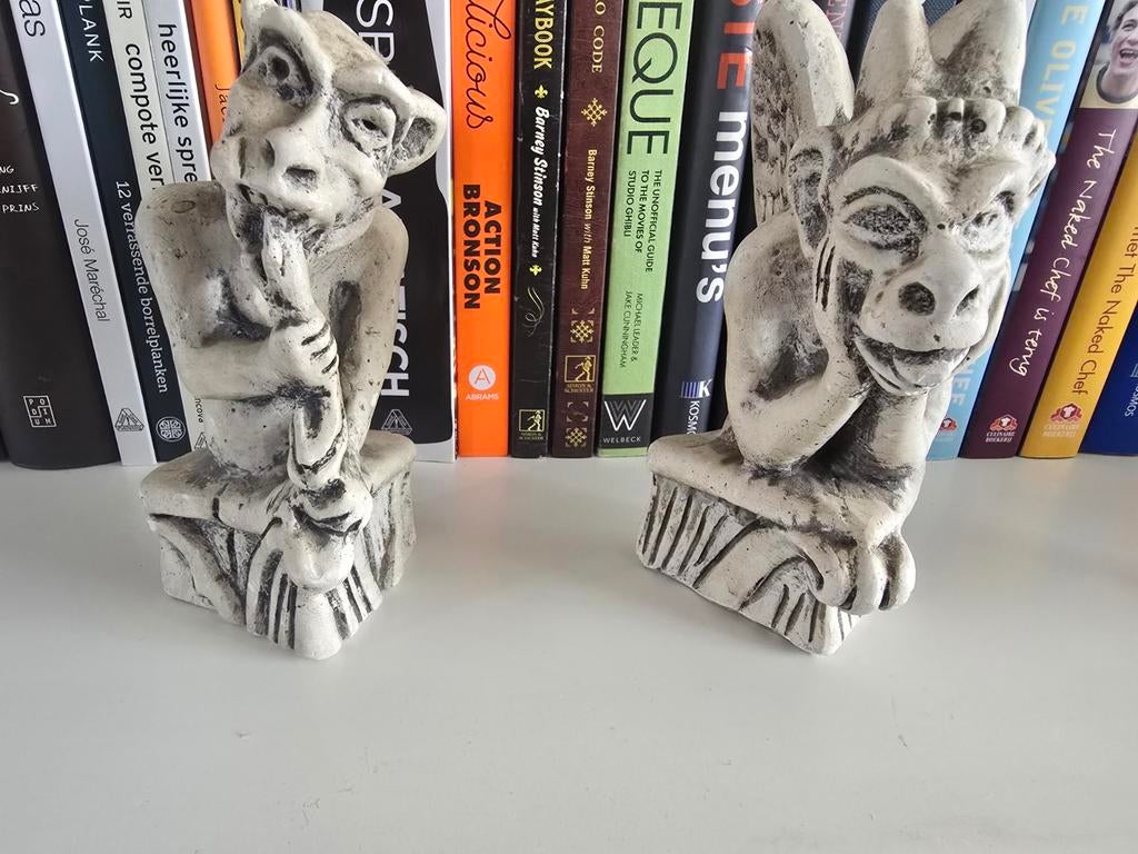 2 Decoratieve Waterspuwer Beeldjes - Gotische Stijl, Gebruikt, Overige stijlen, Ophalen of Verzenden, Grijs