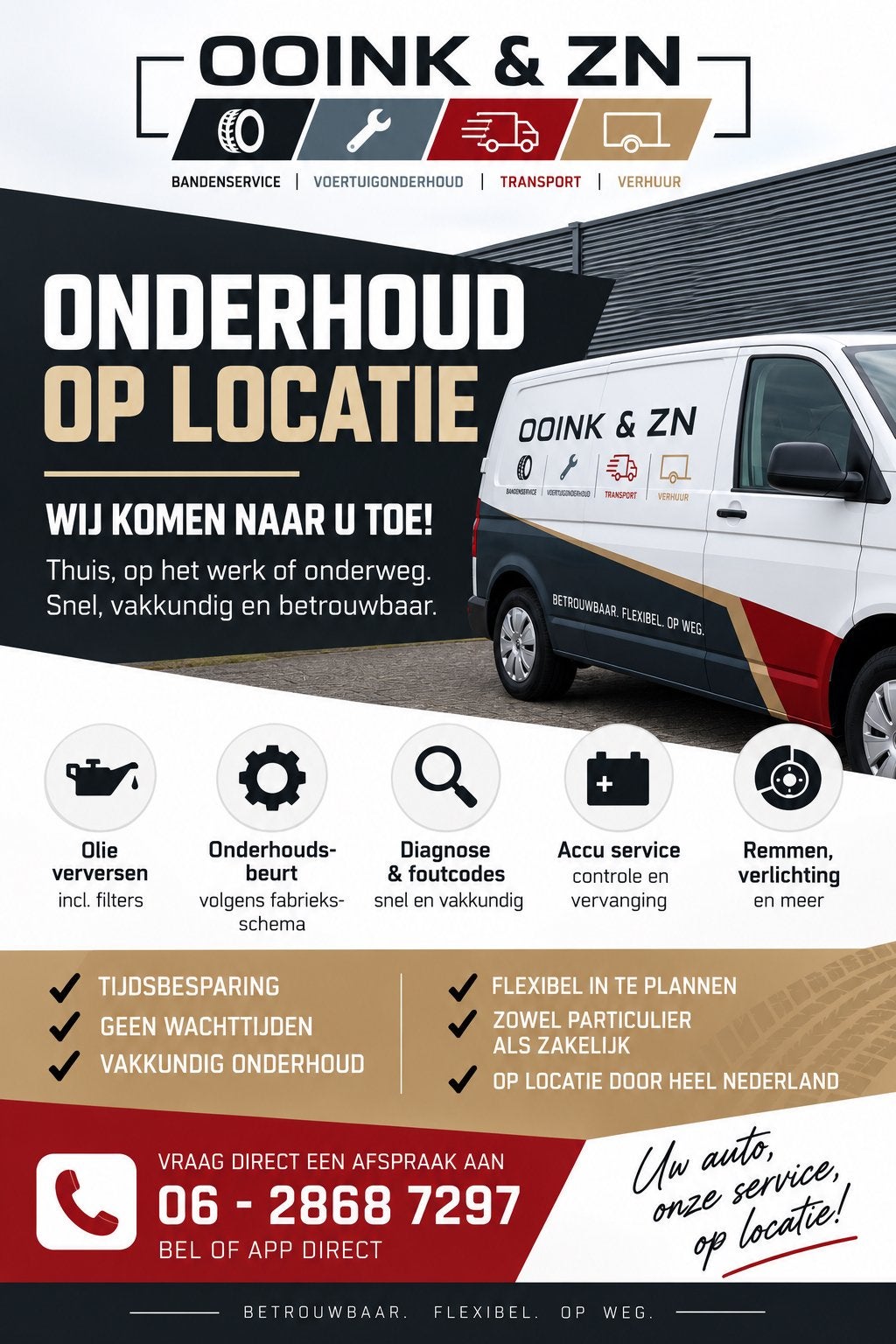 VOERTUIG-ONDERHOUD ZONDER NAAR DE GARAGE TE HOEVEN, Diensten en Vakmensen, Mobiele service, Bandenservice