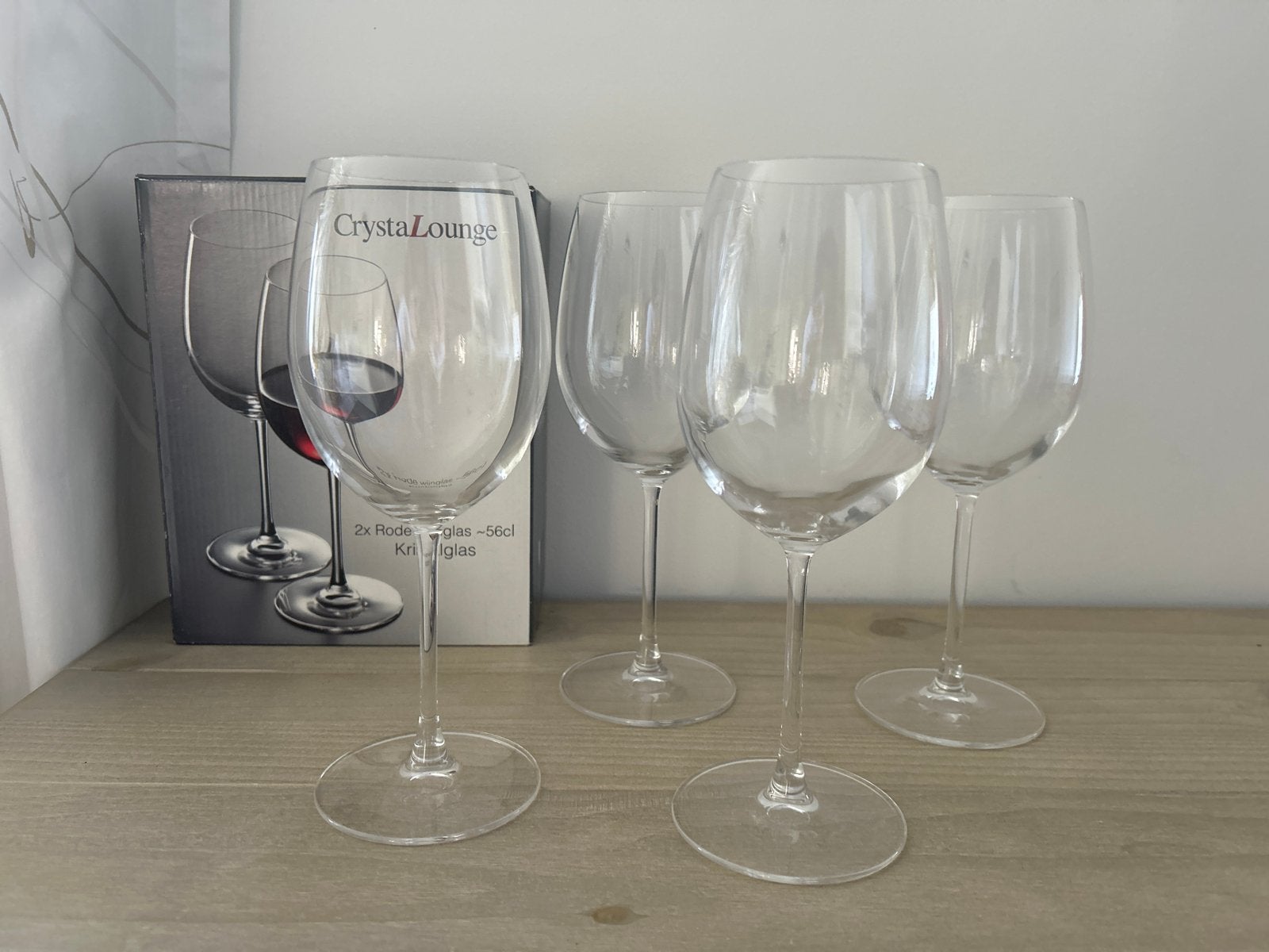 CrystaLounge Rode Wijnglazen - Kristalglas - 4 stuks, Ophalen, Nieuw, Overige merken, Glas