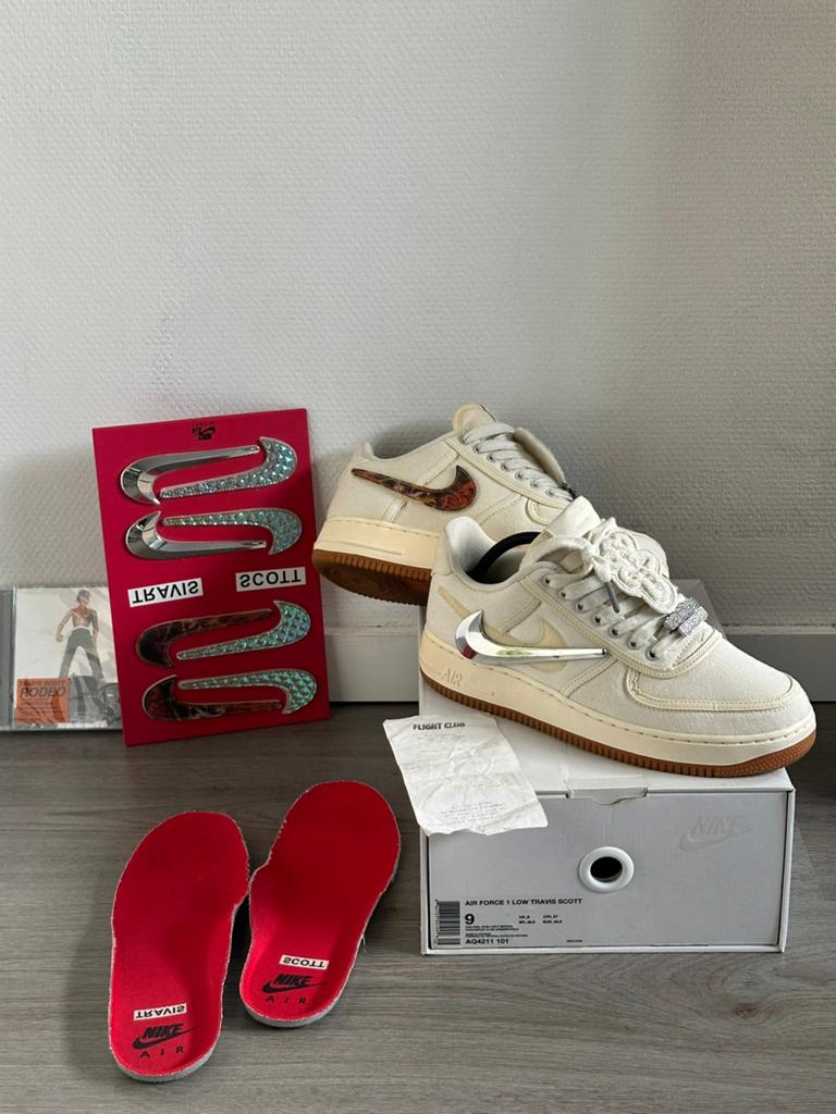 Nike Air Force 1 Travis Scott “Sail” 42,5, Ophalen of Verzenden, Zo goed als nieuw, Wit