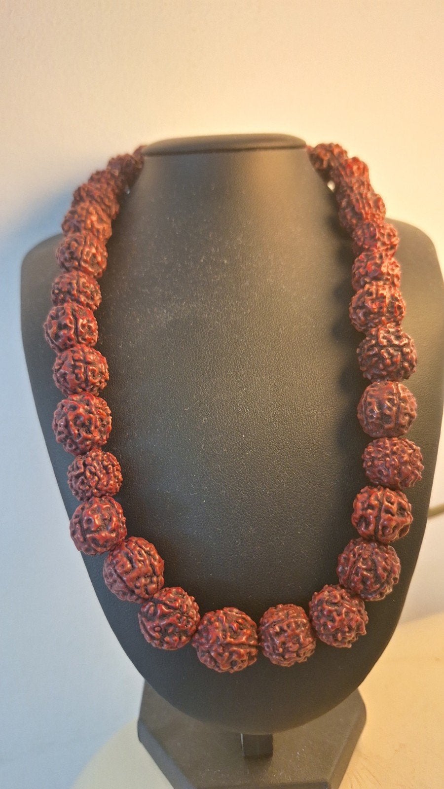 Vintage kralen rudraksha mala ketting zilveren slotje, Ophalen of Verzenden, Gebruikt, Rood, Kunststof